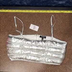 JULIA Silver Puffer Crop Top - Metallic Spaghetti Strap